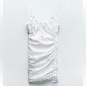 ZARA RUCHED BOW TRENCH COAT WHITE DRESS NWT